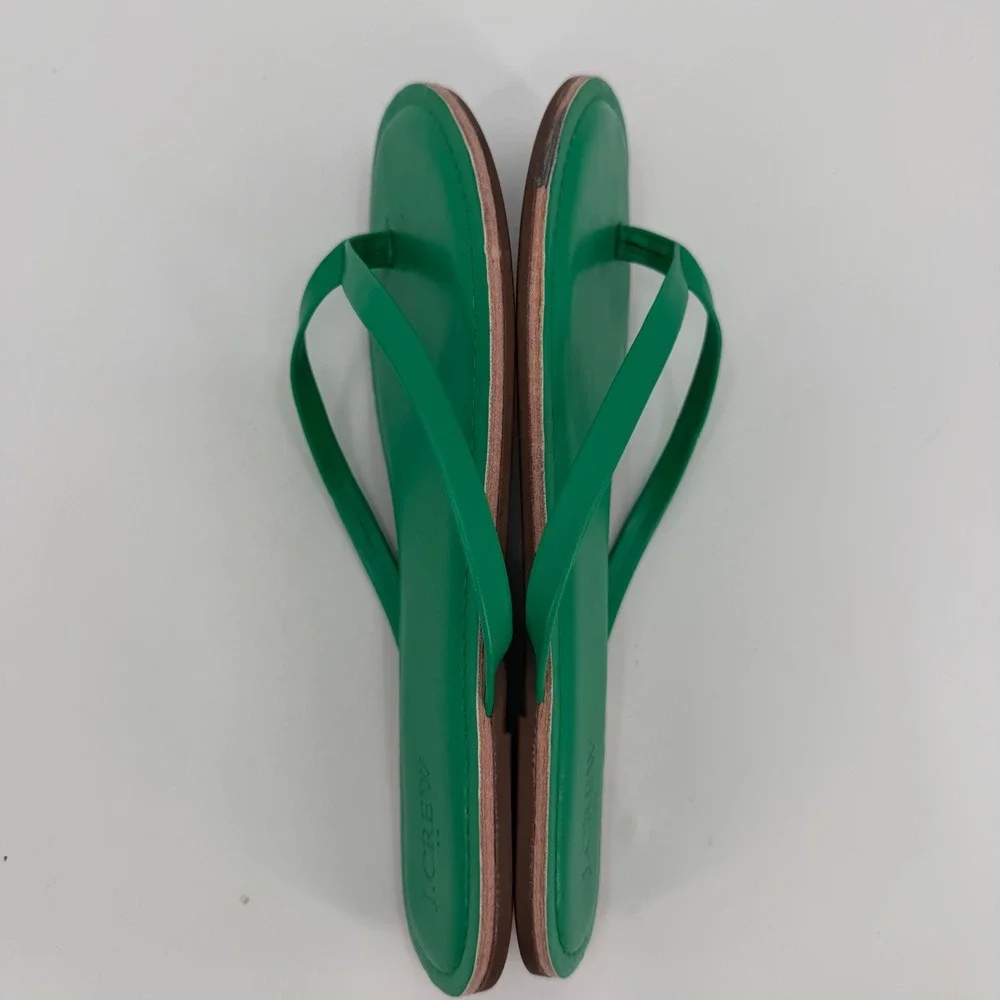 J.Crew Womens Leather Flip Flop Sandals Green Flat Thong Shoes Size 9